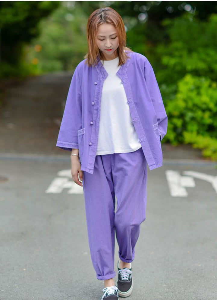 Korean Hanbok Washed Cotton Common Use Man Woman Casual Daily Clothing 3/4 Sleeve BTS 10097 Violet