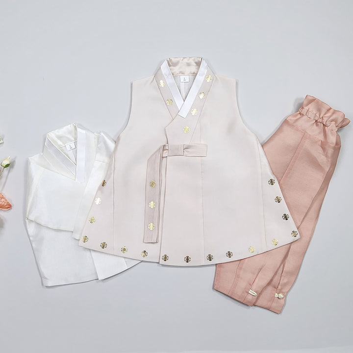 Korean Traditional Hanbok Boy Baby Dol Baikil Party Celebration 100th-10 Ages 1st Birthday Beige GHB203