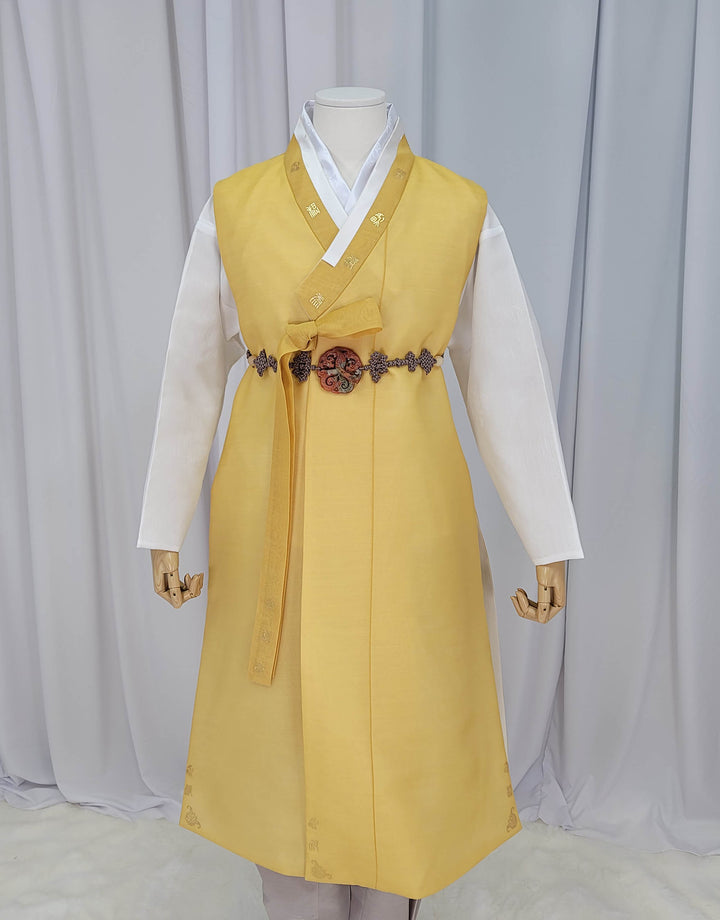 Korean Traditional Man Male Personal Custom Hanbok&nbsp; Yellow Print Design Wedding Party Ceremony OSM145