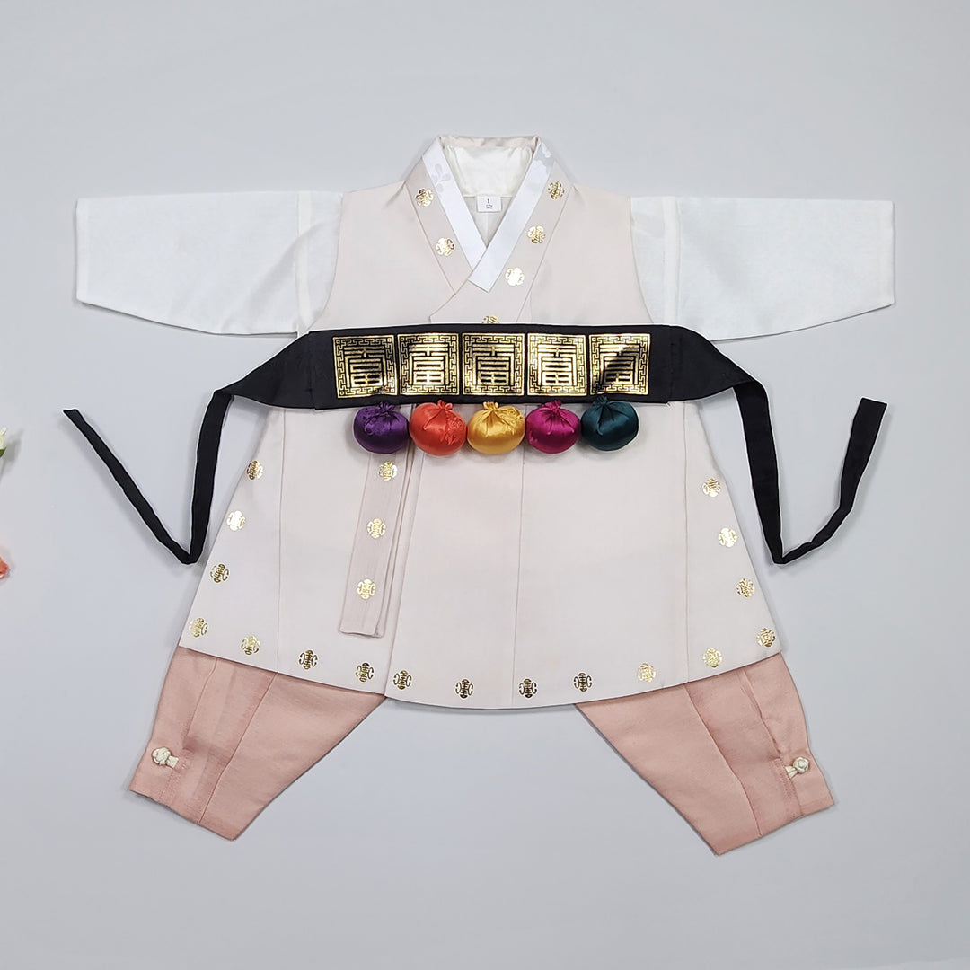 Korean Traditional Hanbok Boy Baby Dol Baikil Party Celebration 100th-10 Ages 1st Birthday Beige GHB203