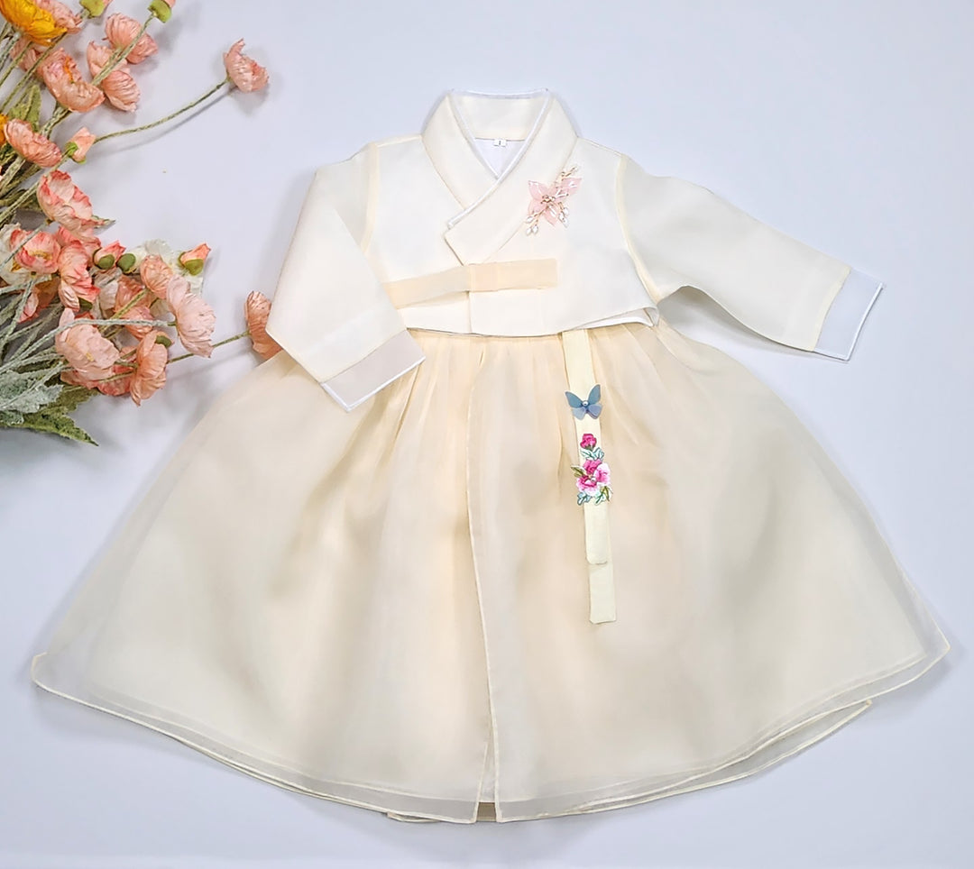 Hanbok Girl Baby Korea Traditional Clothing Set First Birthday Celebration Party Celebration 1–8 years Pastel Beige OSG103