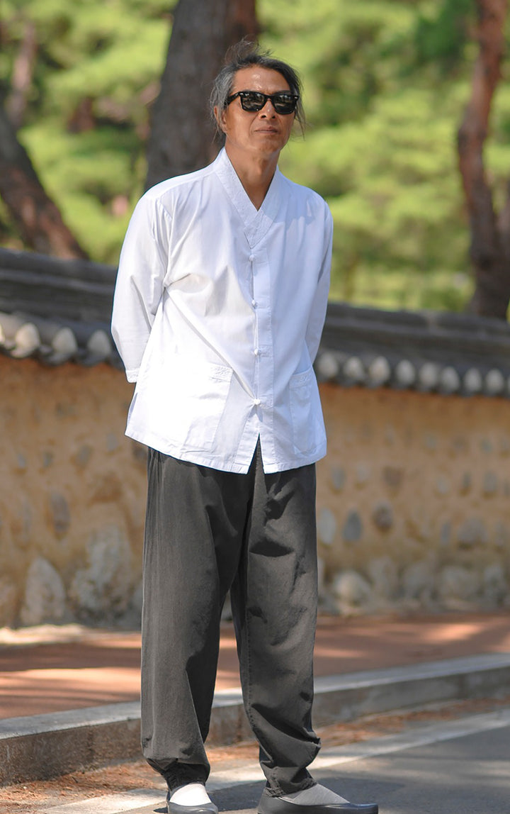 Korean Hanbok Washed Cotton Common Use Man Woman Casual Daily Clothing 3/4 Sleeve BTS 10097 White