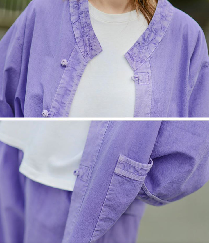 Korean Hanbok Washed Cotton Common Use Man Woman Casual Daily Clothing 3/4 Sleeve BTS 10097 Violet