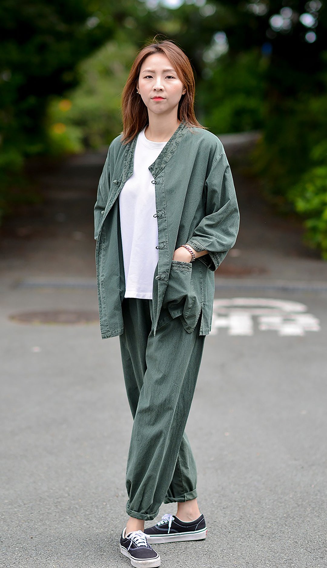 Korean Hanbok Washed Cotton Common Use Man Woman Casual Daily Clothing 3/4 Sleeve BTS 10097 Watermelon