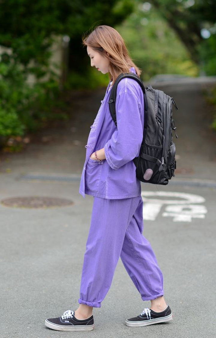 Korean Hanbok Washed Cotton Common Use Man Woman Casual Daily Clothing 3/4 Sleeve BTS 10097 Violet