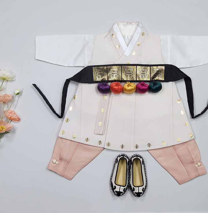 Korean Traditional Hanbok Boy Baby Dol Baikil Party Celebration 100th-10 Ages 1st Birthday Beige GHB203