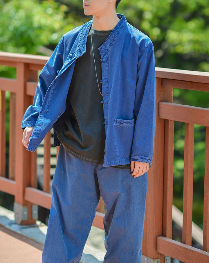 Korean Hanbok Washed Cotton Common Use Man Woman Casual Daily Clothing BTS Long Sleeve Blue 10042