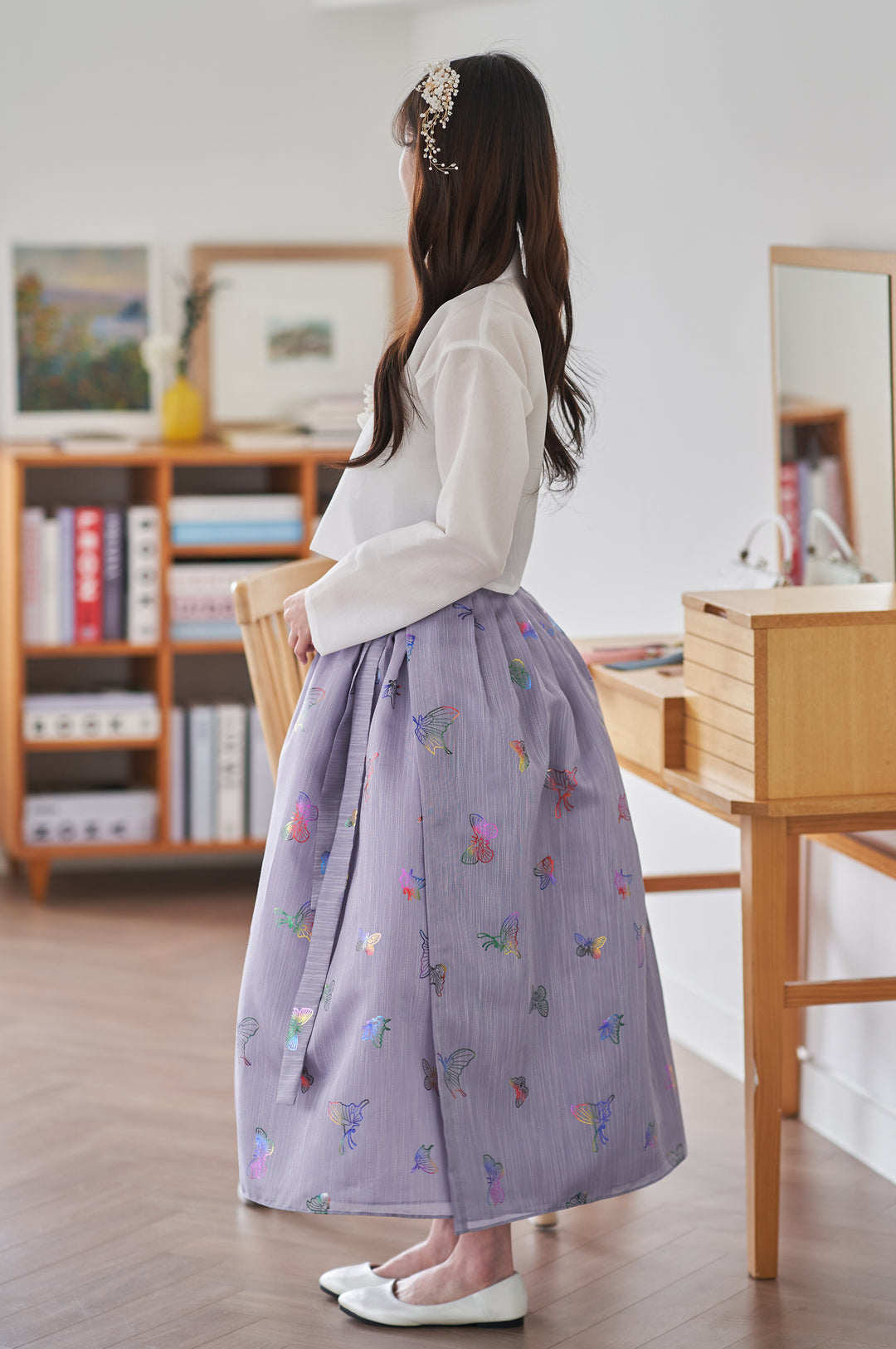 Korean Modern Daily Hanbok Casual Modernized Party Celebration Top Jeogori Butterfly Print SSN104