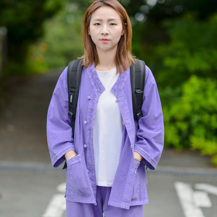 Korean Hanbok Washed Cotton Common Use Man Woman Casual Daily Clothing 3/4 Sleeve BTS 10097 Violet