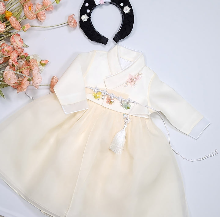 Hanbok Girl Baby Korea Traditional Clothing Set First Birthday Celebration Party Celebration 1–8 years Pastel Beige OSG103