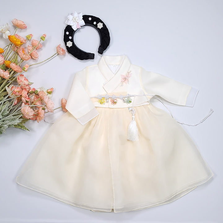Hanbok Girl Baby Korea Traditional Clothing Set First Birthday Celebration Party Celebration 1–8 years Pastel Beige OSG103