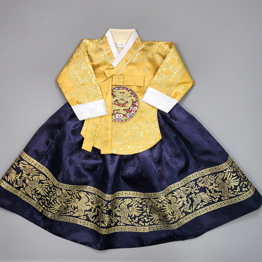 Hanbok Girl Baby Korea Traditional Clothing Set First Birthday Celebration Party Celebration 1–10 Years Gold Navy Gold Print HG116