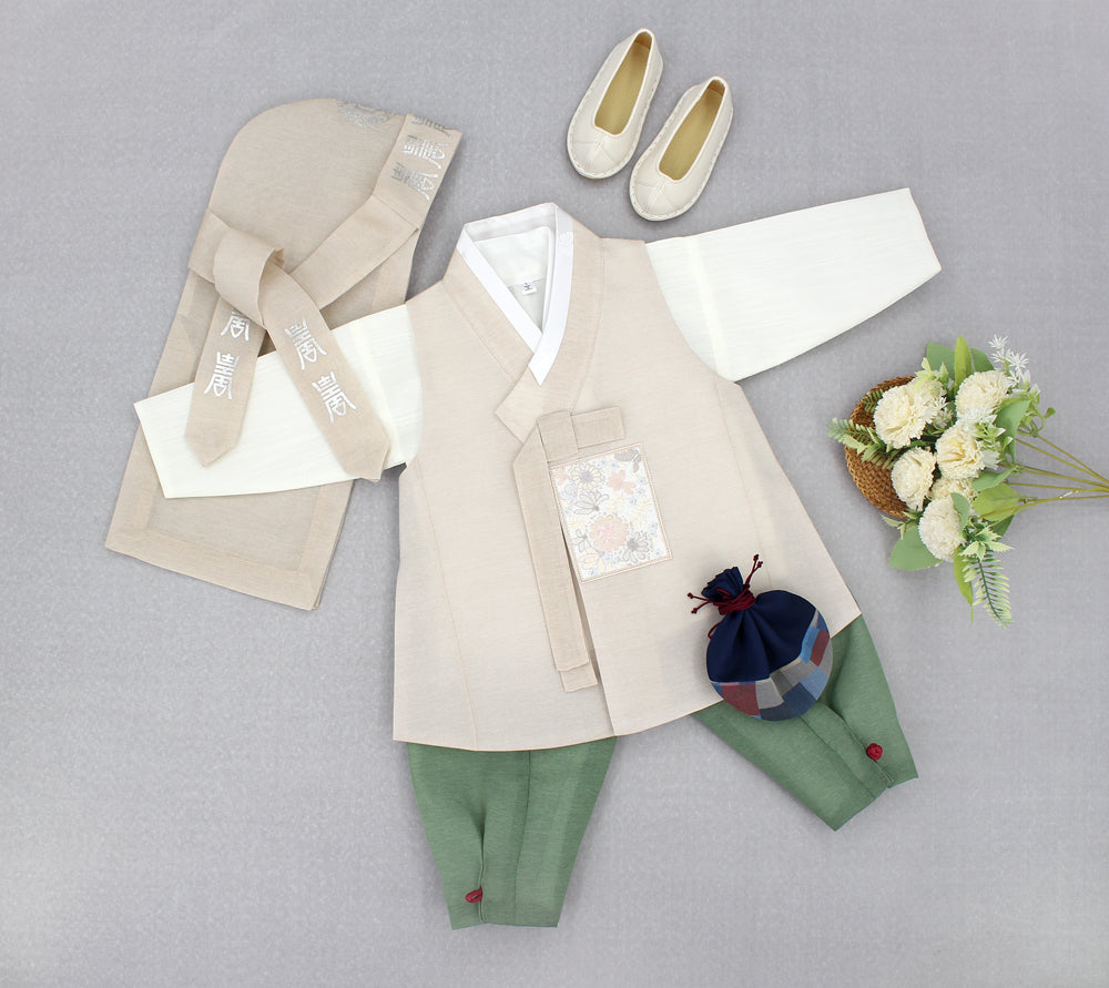 Korean Traditional Boy Baby Hanbok Dol Baikil Party Celebration 100th Days 1-10 Years Beige Khaki DDB118