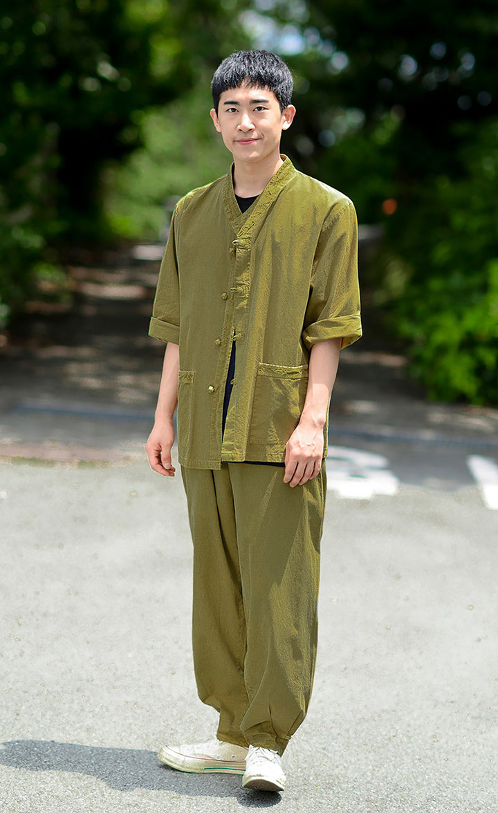 Korean Hanbok Washed Cotton Common Use Man Woman Casual Daily Clothing 3/4 Sleeve BTS 10097 Olive