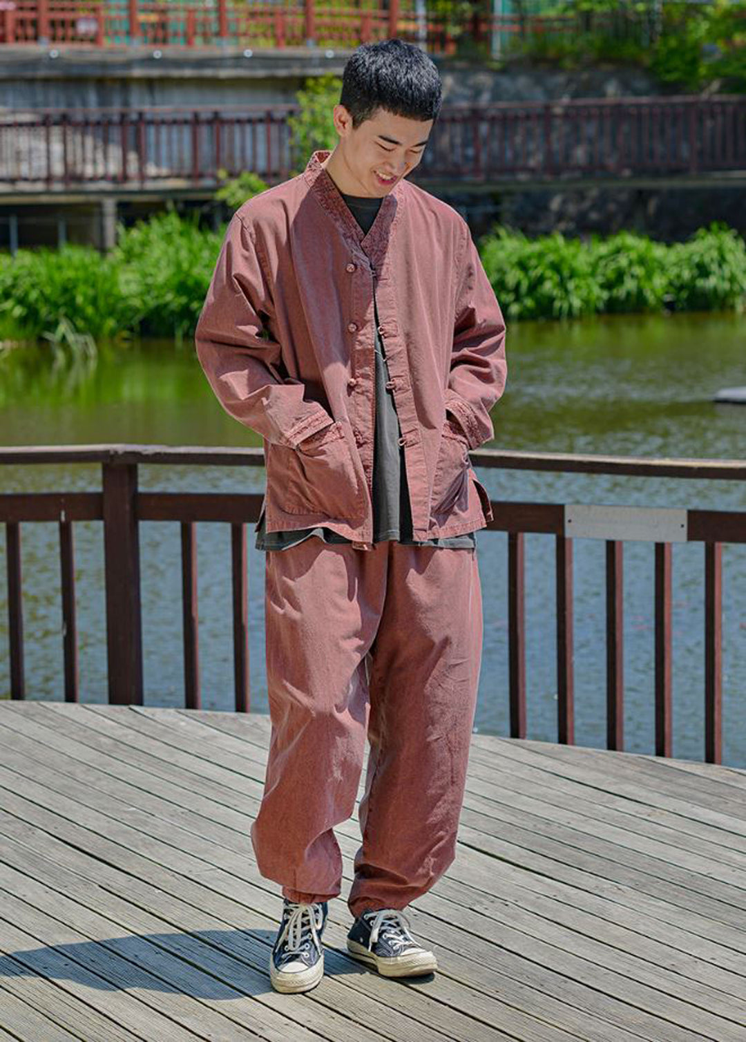 Korean Hanbok Washed Cotton Common Use Man Woman Casual Daily Clothing BTS Long Sleeve Brown 10042