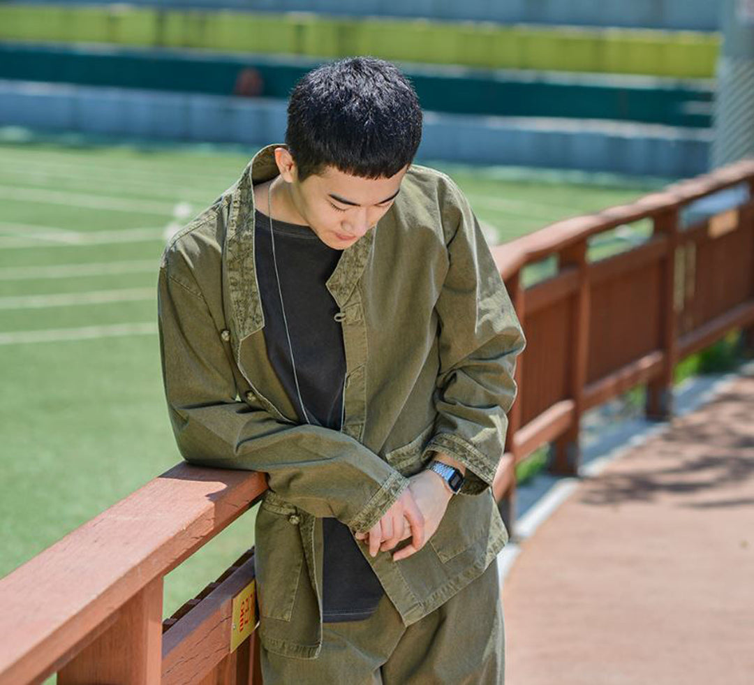 Korean Hanbok Washed Cotton Common Use Man Woman Casual Daily Clothing BTS Long Sleeve Khaki 10042