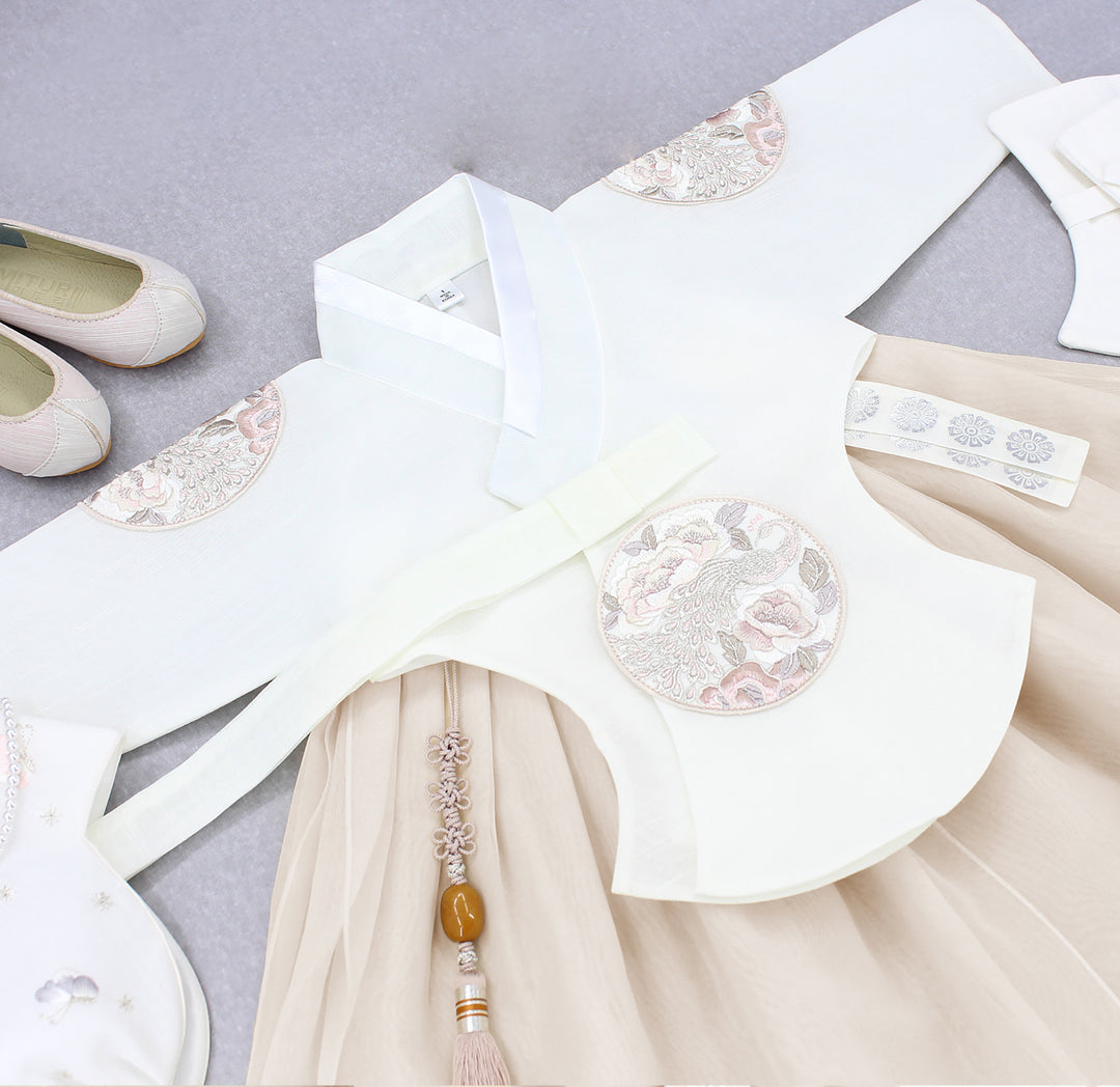 Hanbok Girl Baby Korea Traditional Clothing Set First Birthday Celebration Party Celebration 1–8 years Ivory Beige DGH101