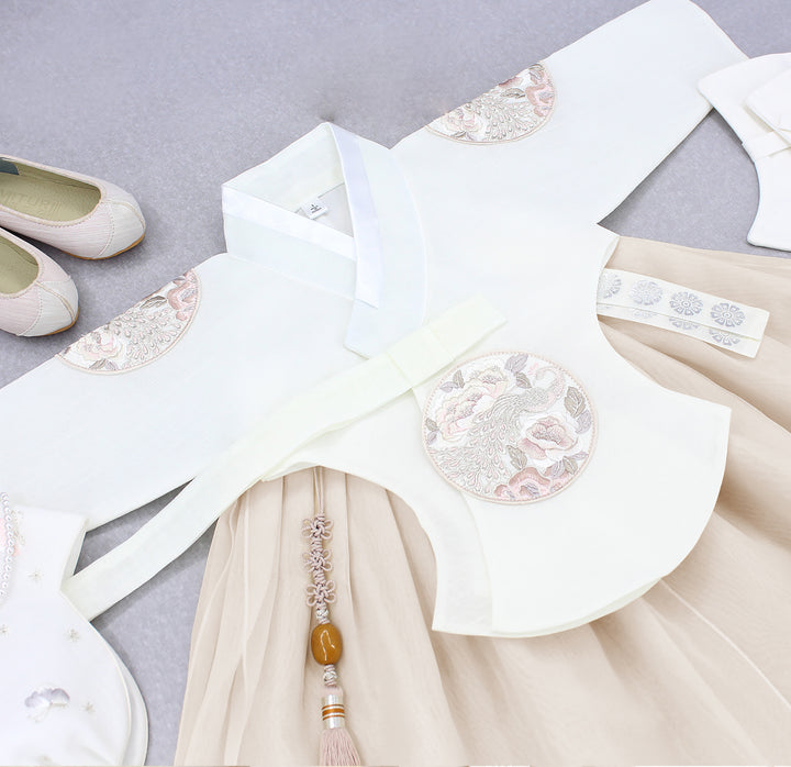 Hanbok Girl Baby Korea Traditional Clothing Set First Birthday Celebration Party Celebration 1–8 years Ivory Beige DGH101