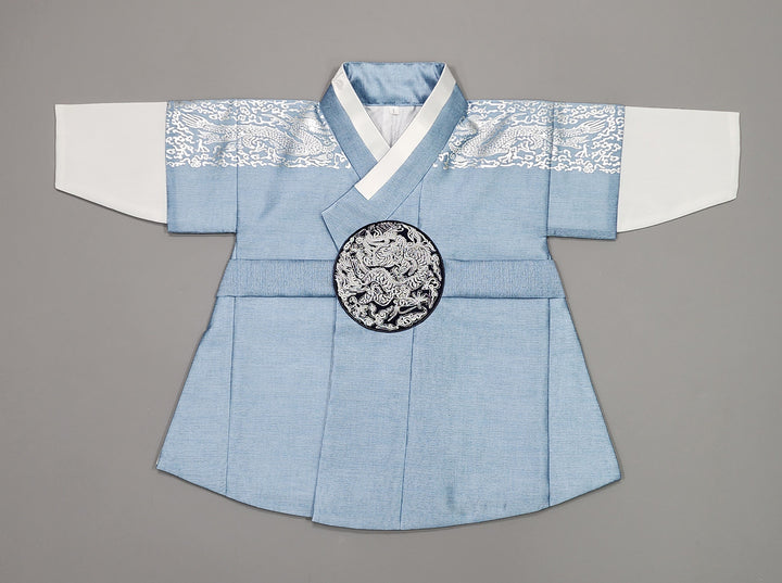 Korean Traditional Boy Baby Hanbok Dol Baikil Party Celebration 100th-10 Ages Blue Silver Print GHB305