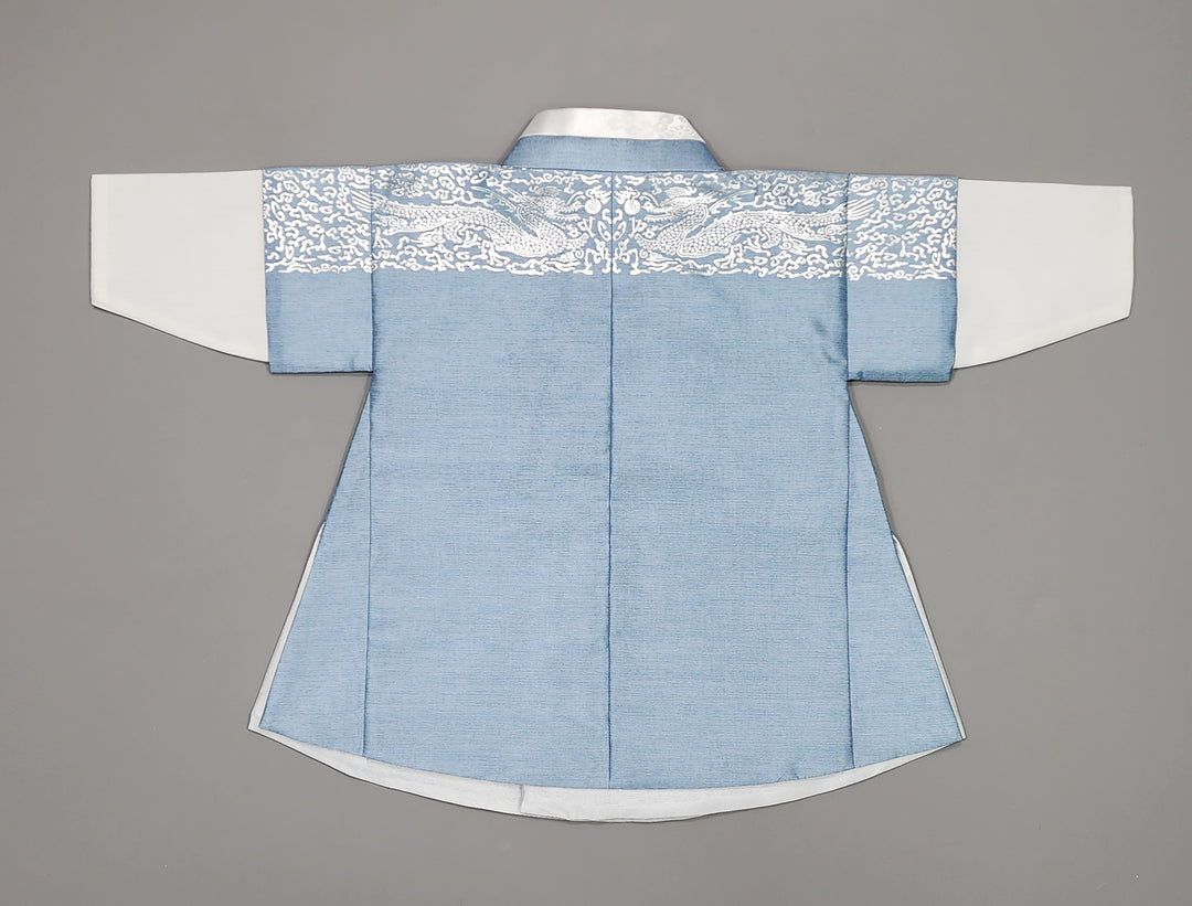Korean Traditional Boy Baby Hanbok Dol Baikil Party Celebration 100th-10 Ages Blue Silver Print GHB305