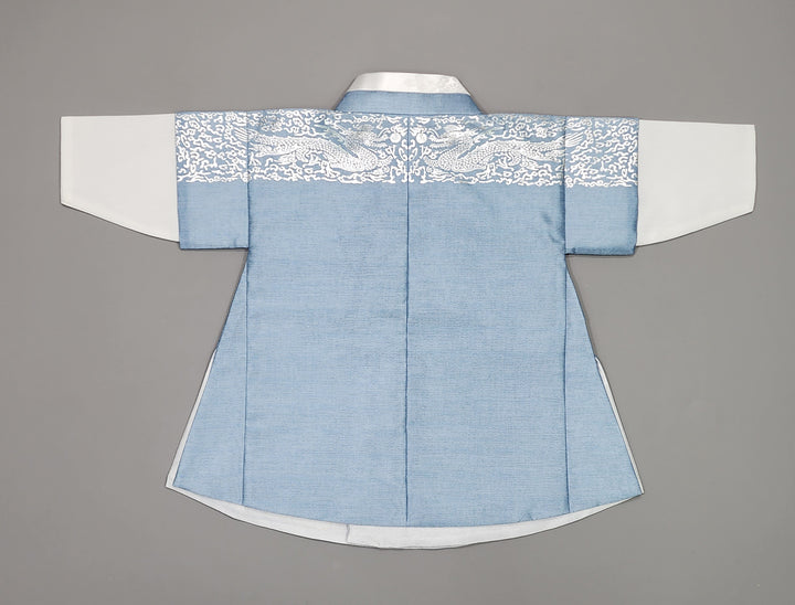 Korean Traditional Boy Baby Hanbok Dol Baikil Party Celebration 100th-10 Ages Blue Silver Print GHB305