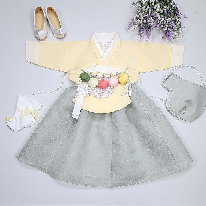 Hanbok Girl Baby Korea Traditional Clothing Set First Birthday Celebration Party 100th Birth Celebration 1–15 years Yellow HG355