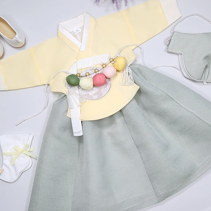 Hanbok Girl Baby Korea Traditional Clothing Set First Birthday Celebration Party 100th Birth Celebration 1–15 years Yellow HG355