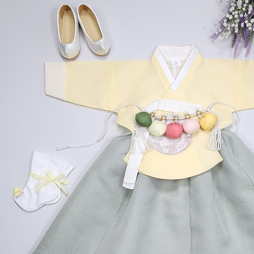 Hanbok Girl Baby Korea Traditional Clothing Set First Birthday Celebration Party 100th Birth Celebration 1–15 years Yellow HG355