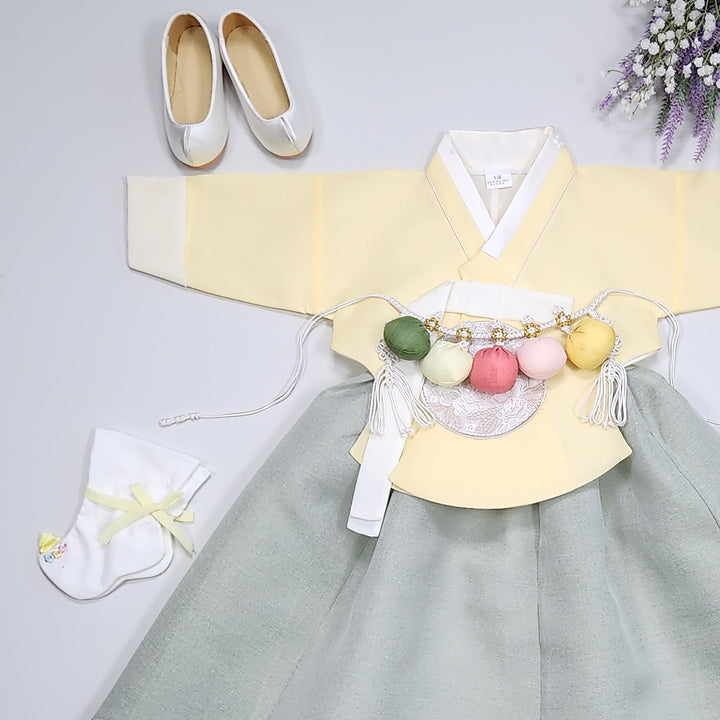 Hanbok Girl Baby Korea Traditional Clothing Set First Birthday Celebration Party 100th Birth Celebration 1–15 years Yellow HG355