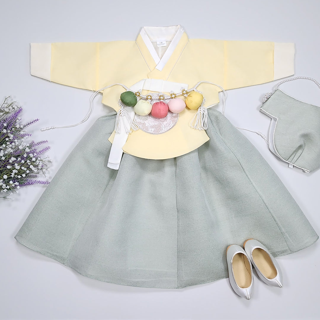 Hanbok Girl Baby Korea Traditional Clothing Set First Birthday Celebration Party 100th Birth Celebration 1–15 years Yellow HG355