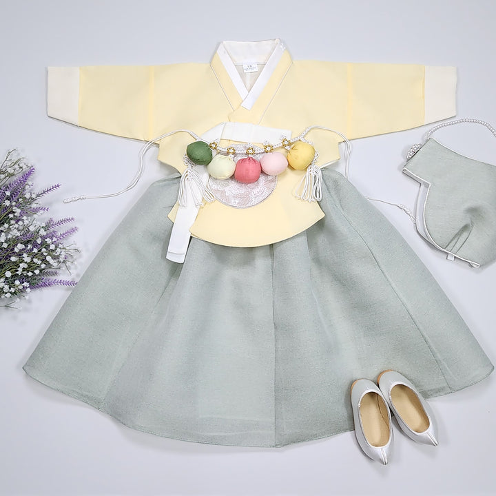 Hanbok Girl Baby Korea Traditional Clothing Set First Birthday Celebration Party 100th Birth Celebration 1–15 years Yellow HG355