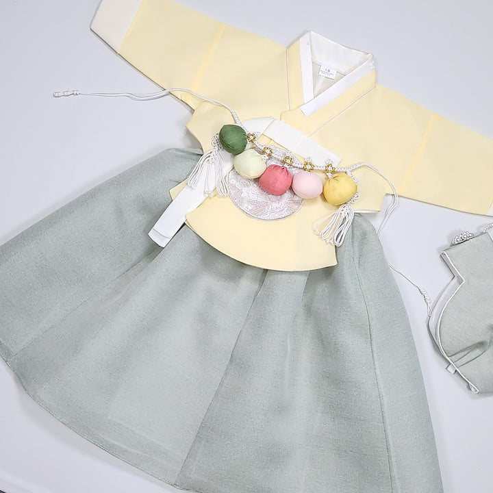 Hanbok Girl Baby Korea Traditional Clothing Set First Birthday Celebration Party 100th Birth Celebration 1–15 years Yellow HG355