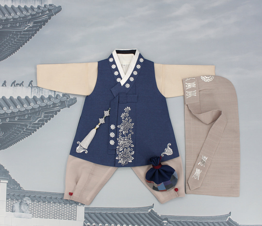 Korean Traditional Boy Baby Hanbok Dol Baikil Party Celebration 100th-10 Years Vivid Blue DDB114