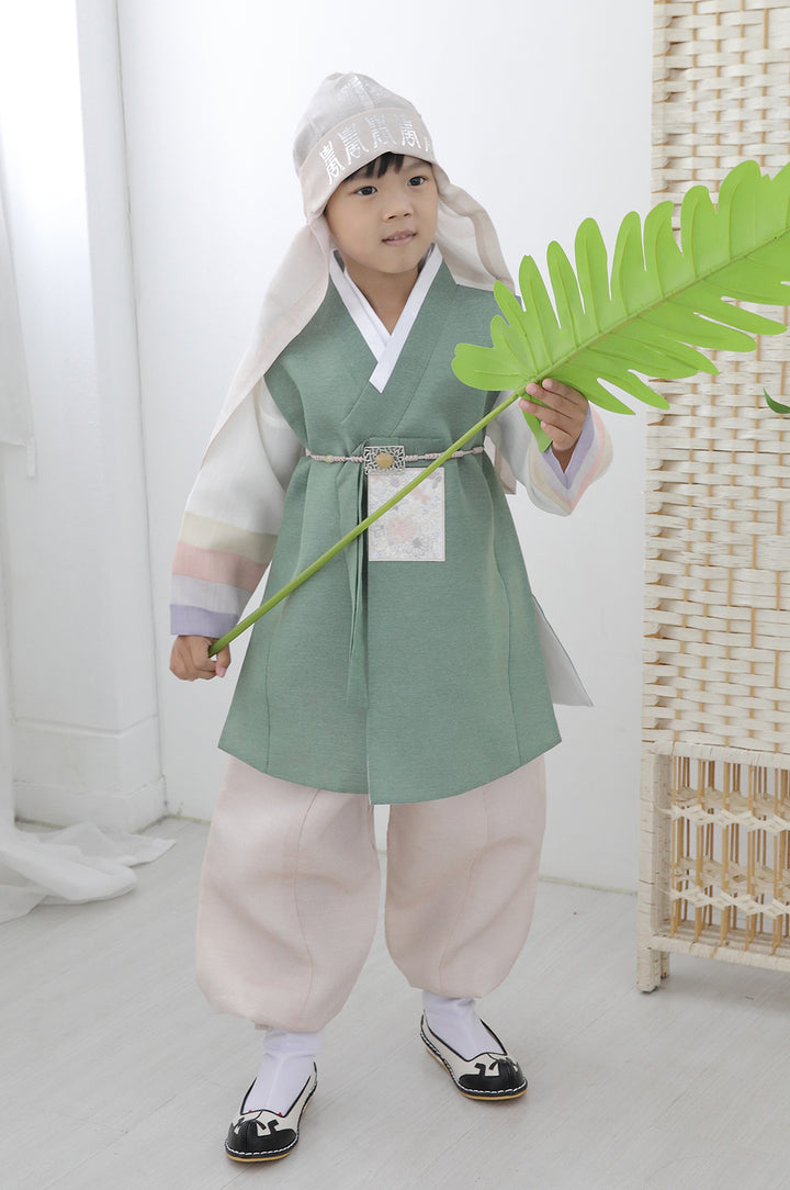 Korean Traditional Boy Baby Hanbok Dol Baikil Party Celebration 100th Days 1-10 Years Khaki DDB121