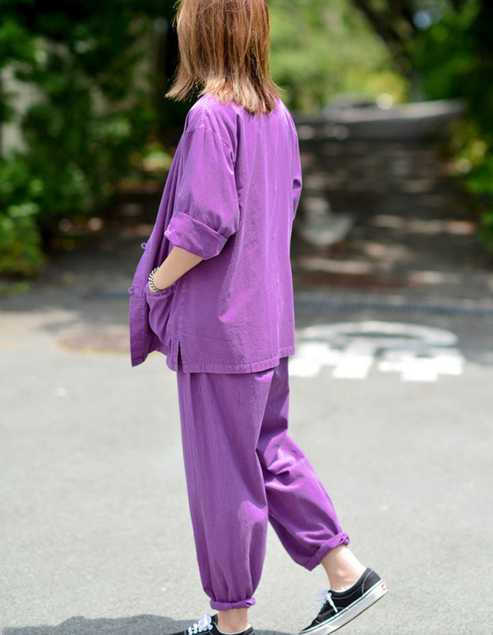 Korean Hanbok Washed Cotton Common Use Man Woman Casual Daily Clothing 3/4 Sleeve BTS 10097 Purple