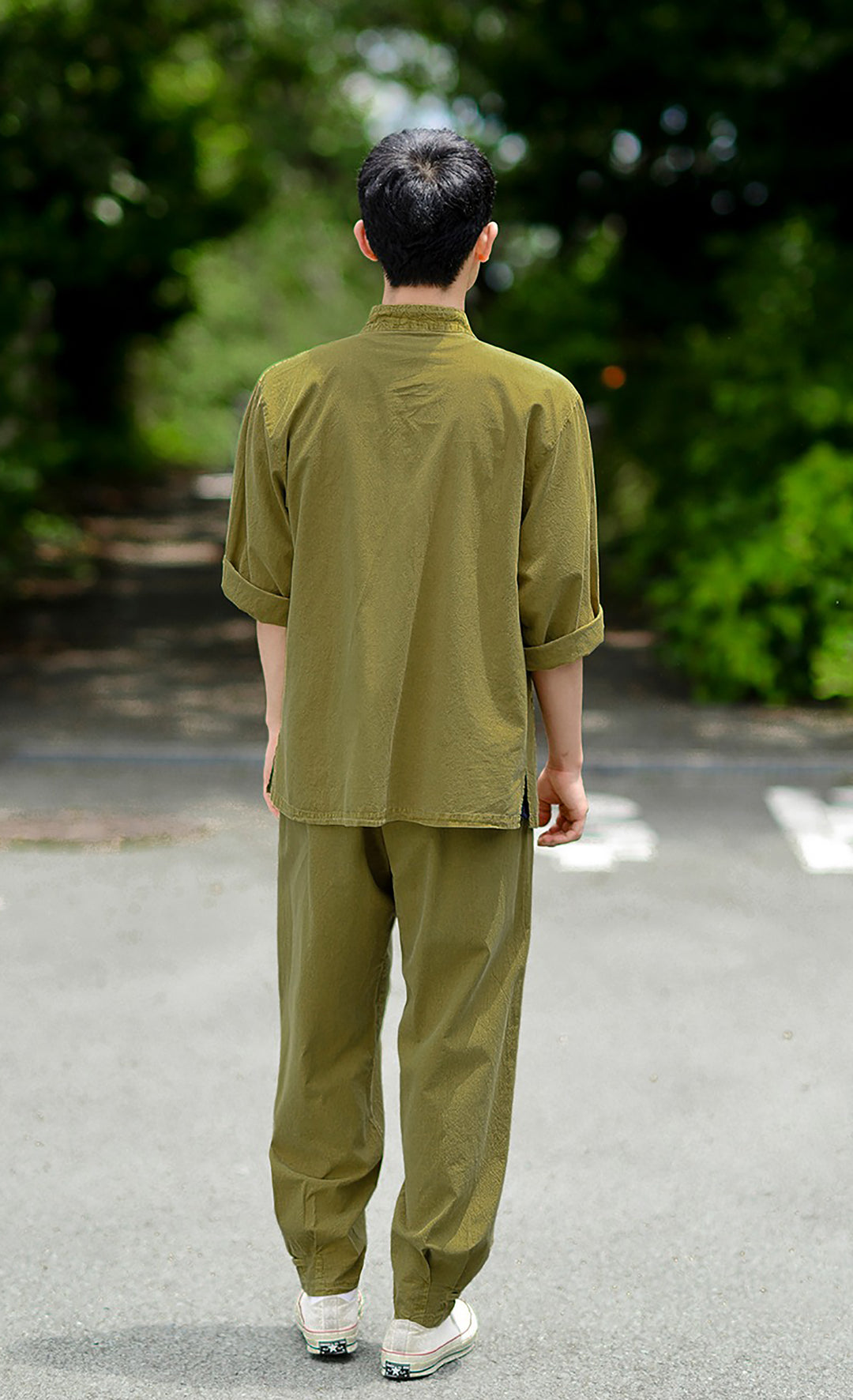 Korean Hanbok Washed Cotton Common Use Man Woman Casual Daily Clothing 3/4 Sleeve BTS 10097 Olive