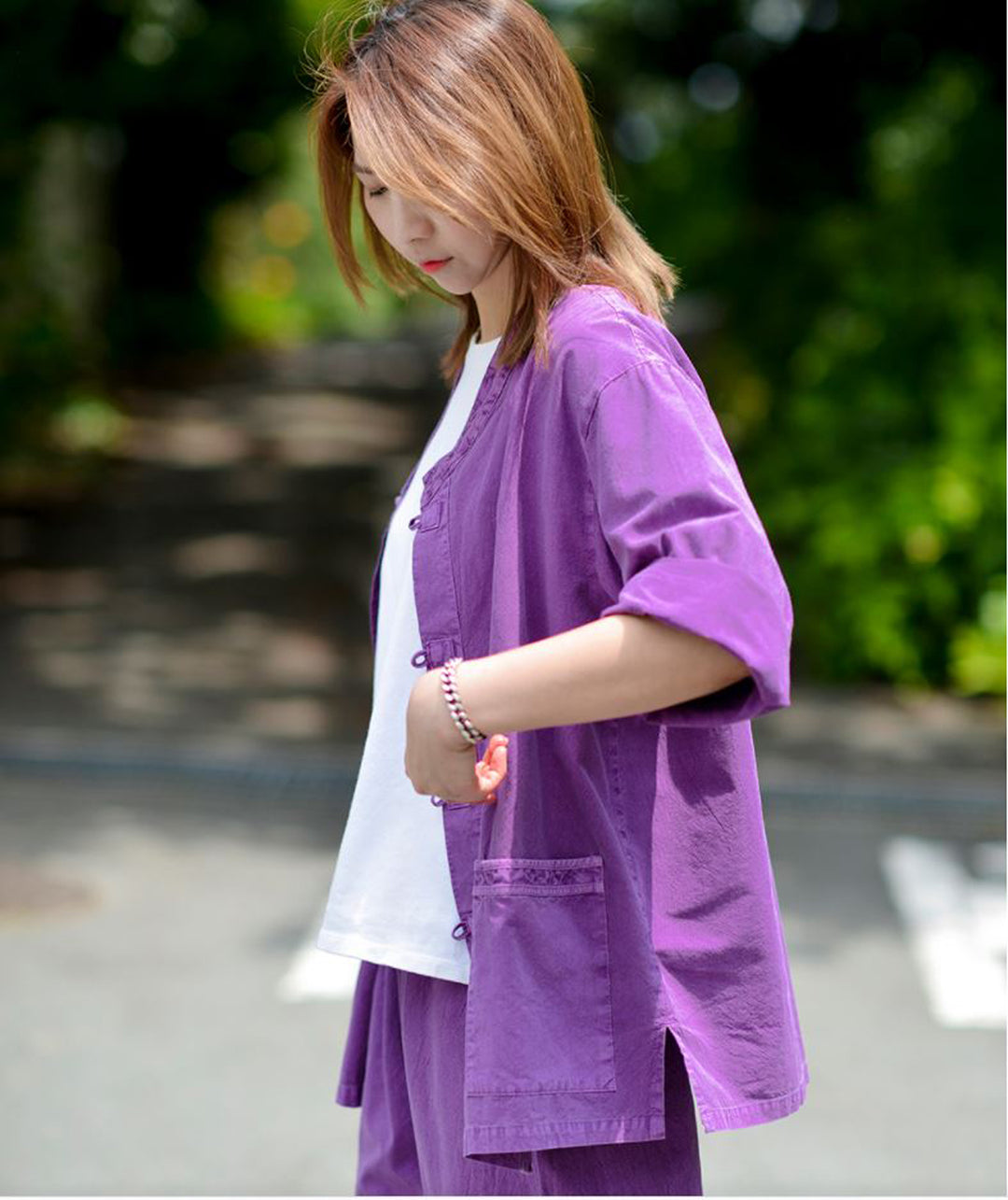 Korean Hanbok Washed Cotton Common Use Man Woman Casual Daily Clothing 3/4 Sleeve BTS 10097 Purple