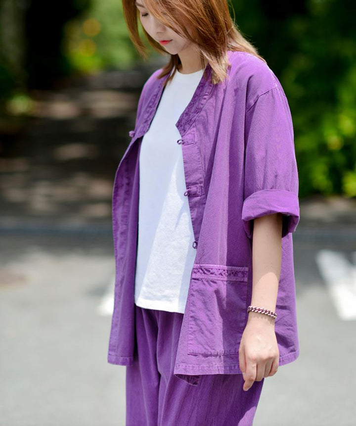 Korean Hanbok Washed Cotton Common Use Man Woman Casual Daily Clothing 3/4 Sleeve BTS 10097 Purple