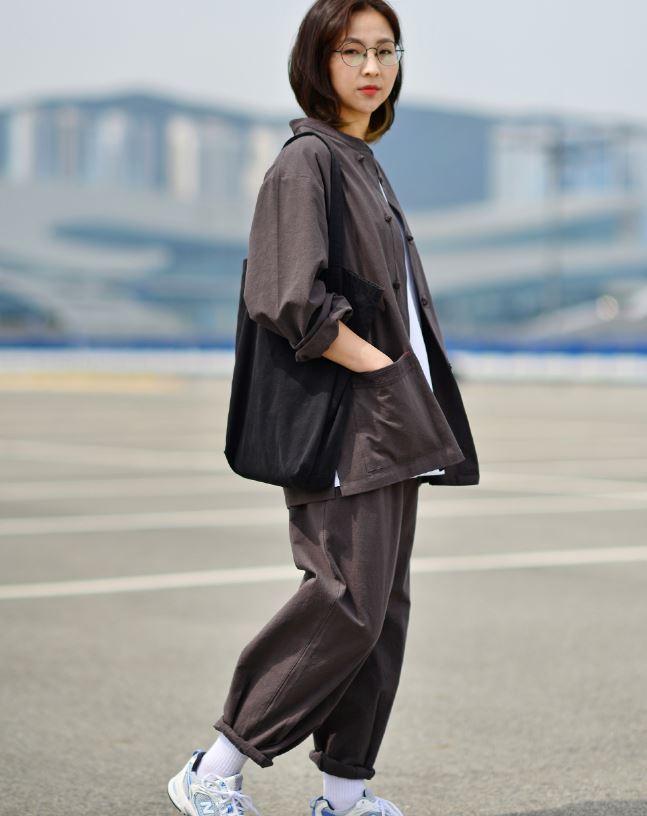 Korean Hanbok Washed 17's Dyed Cotton Common Use Man Woman Casual Daily Clothing BTS Charcoal 24014