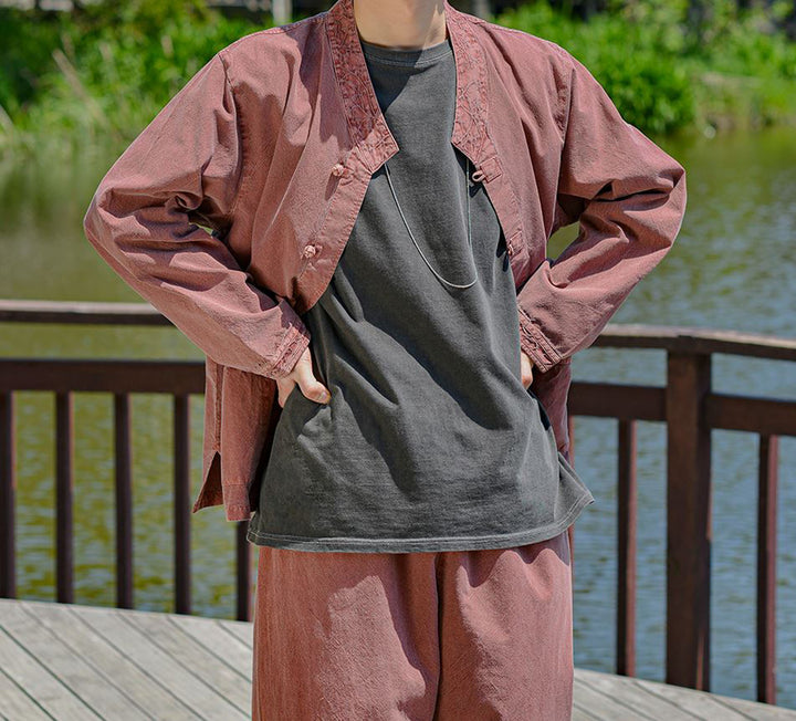 Korean Hanbok Washed Cotton Common Use Man Woman Casual Daily Clothing BTS Long Sleeve Brown 10042