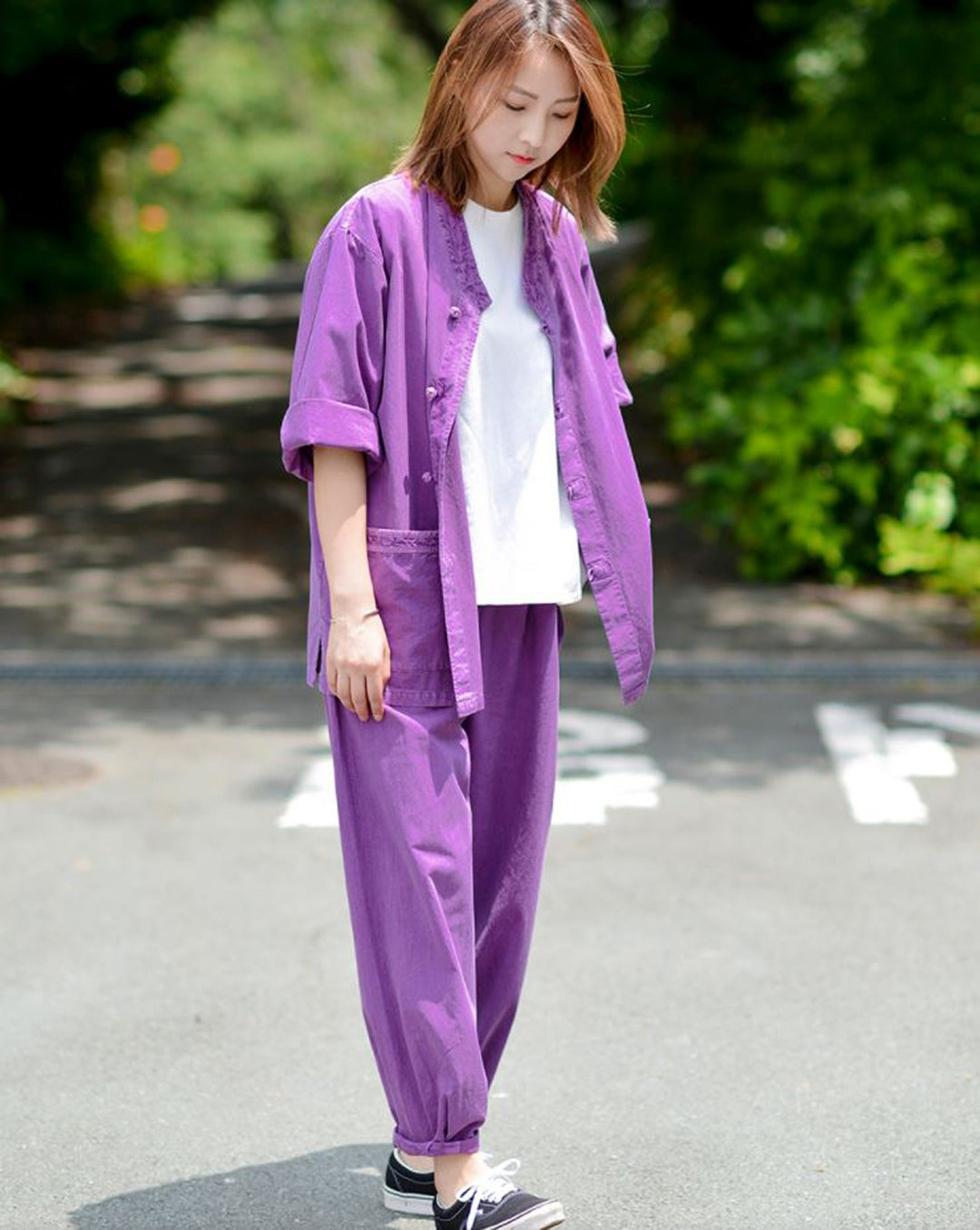 Korean Hanbok Washed Cotton Common Use Man Woman Casual Daily Clothing 3/4 Sleeve BTS 10097 Purple