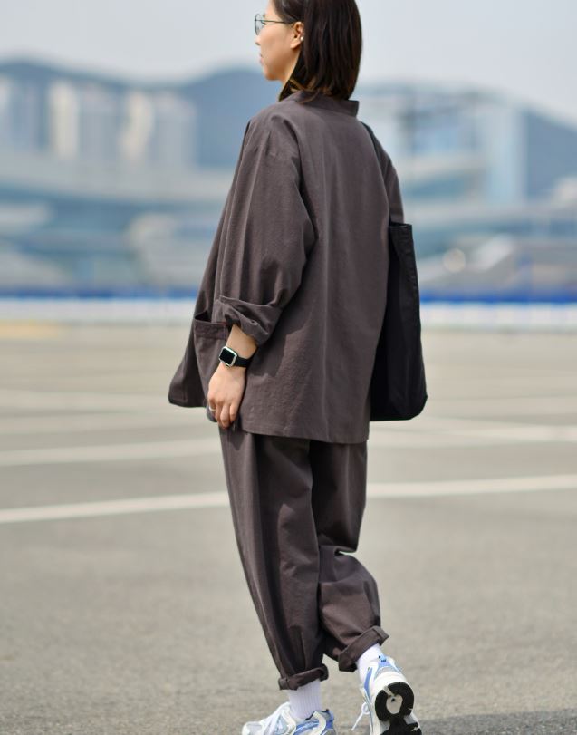 Korean Hanbok Washed 17's Dyed Cotton Common Use Man Woman Casual Daily Clothing BTS Charcoal 24014