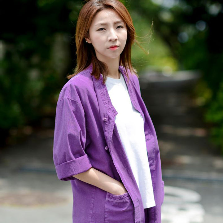 Korean Hanbok Washed Cotton Common Use Man Woman Casual Daily Clothing 3/4 Sleeve BTS 10097 Purple