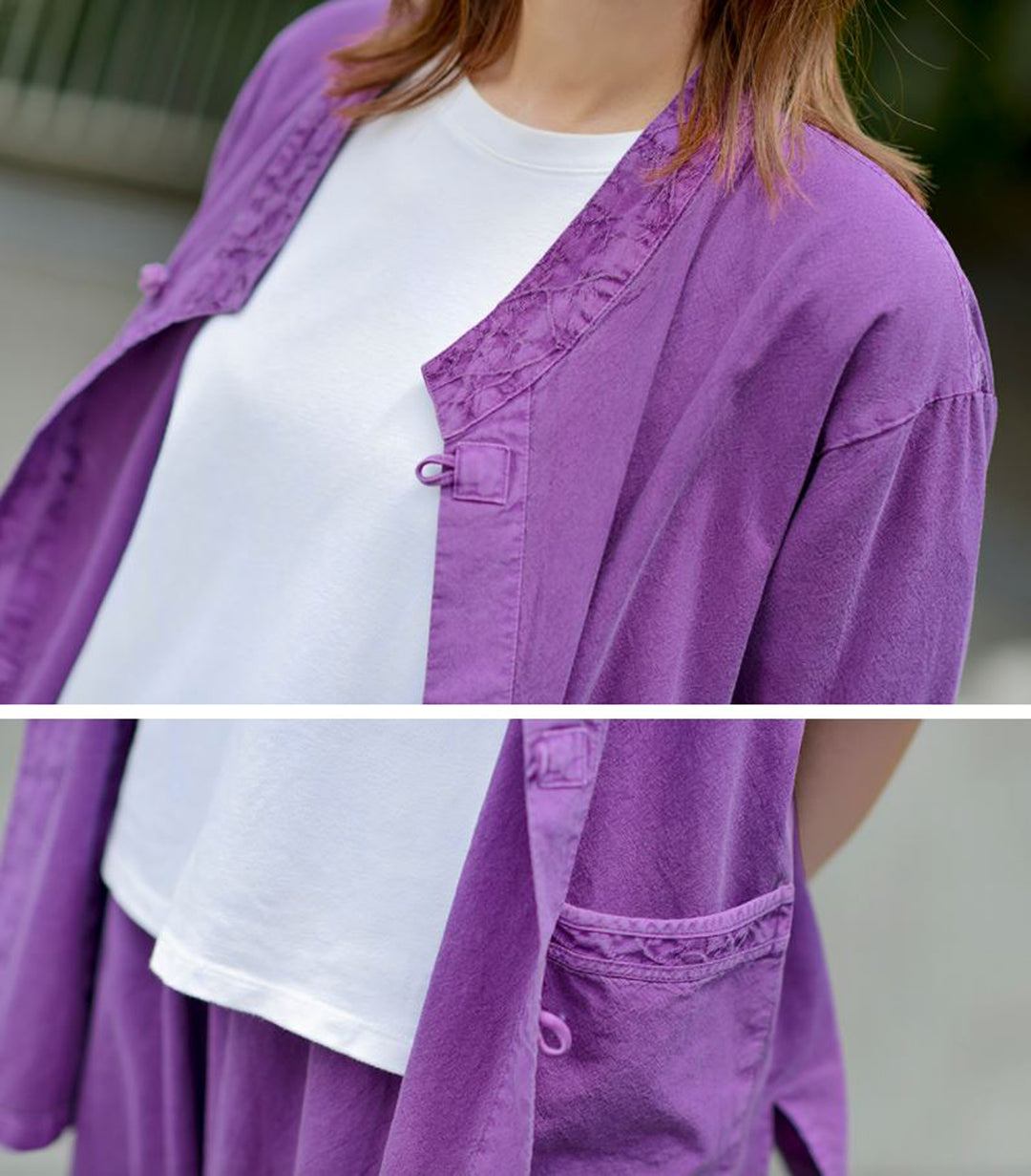 Korean Hanbok Washed Cotton Common Use Man Woman Casual Daily Clothing 3/4 Sleeve BTS 10097 Purple