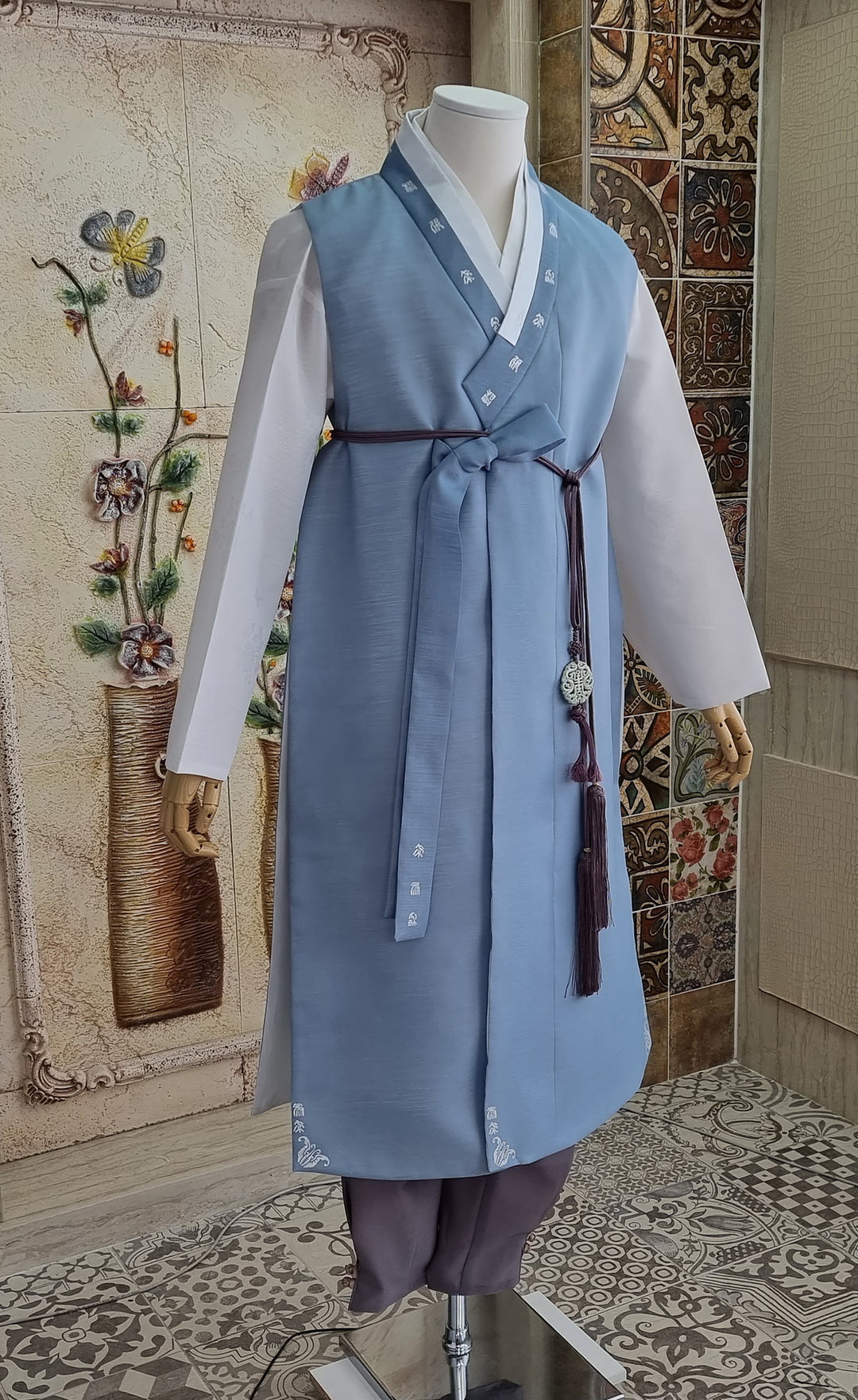 Korean Traditional Woman Man Couple Family Set Personal Custom Hanbok Wedding Party Ceremony Blue Hanbok OSF132