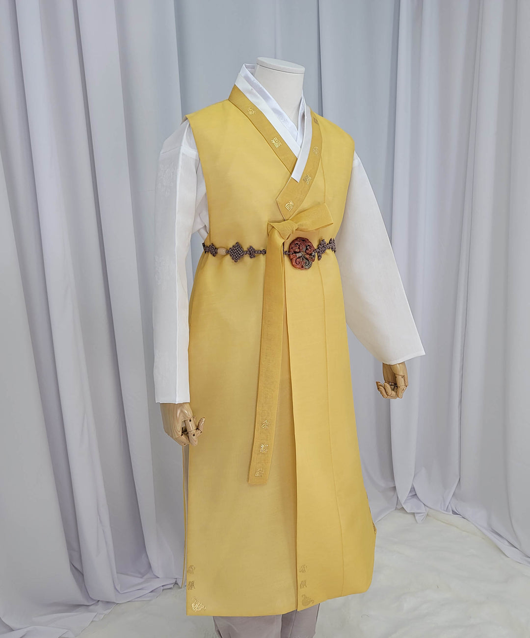 Korean Traditional Man Male Personal Custom Hanbok&nbsp; Yellow Print Design Wedding Party Ceremony OSM145