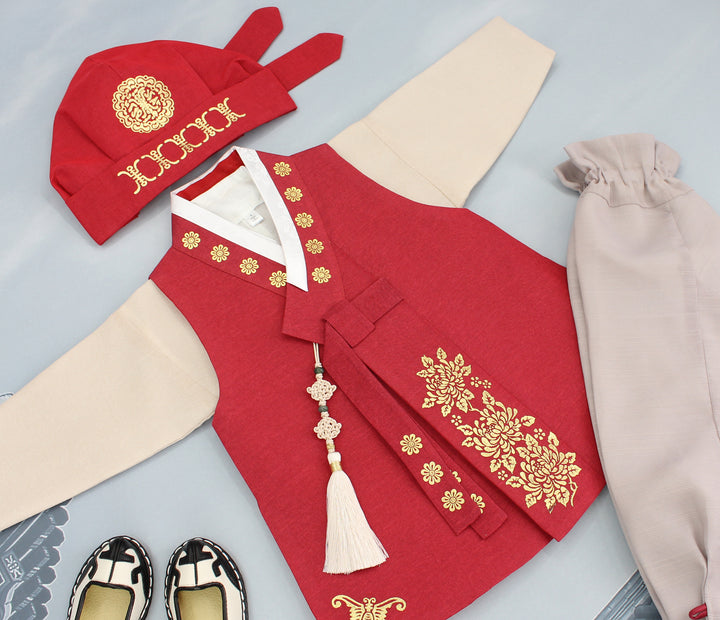 Korean Traditional Boy Baby Hanbok Dol Baikil Party Celebration 100th Days 1st Birthday 1–10 Years Vivid Red DDB113