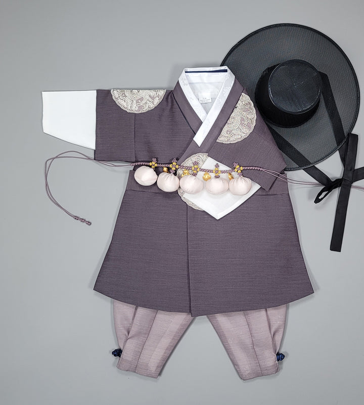 Korean Traditioanl Boy Baby Hanbok Dol Baikil Party Celebration 100th-8 Ages Gray Kings Design