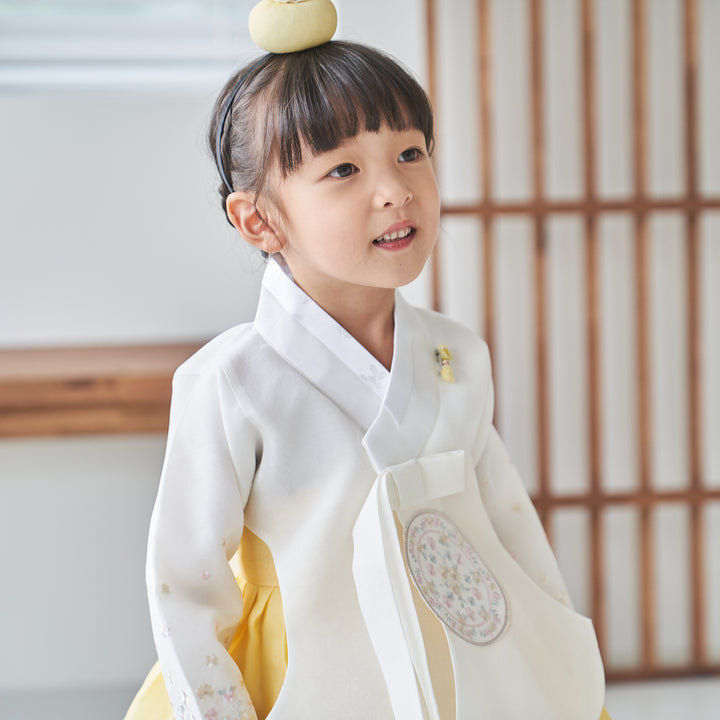 Hanbok Girl Baby Korea Traditional Clothing Set First Birthday Celebration Party 100th Birth Celebration 1-10 years Ivory Yellow