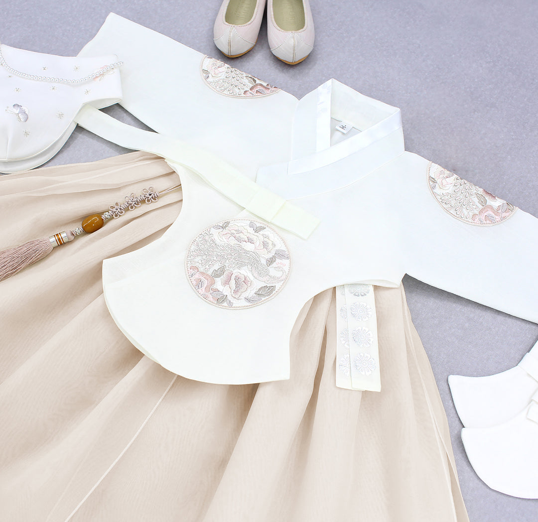 Hanbok Girl Baby Korea Traditional Clothing Set First Birthday Celebration Party Celebration 1–8 years Ivory Beige DGH101